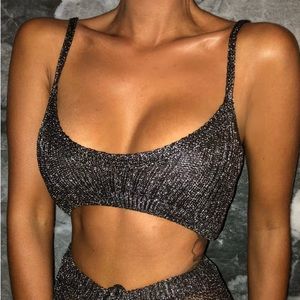 Gun Metal Metallic Crop Top